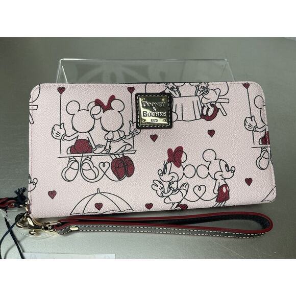 New! Dooney & Bourke Disney Mickey & Minnie in Love Wristlet Wallet Light Pink - Picture 1 of 5